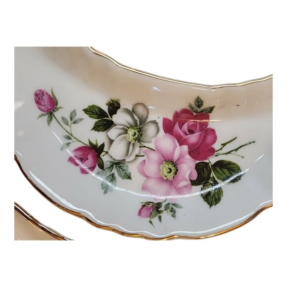 SET of 6 CMI CHADWICK Vintage 1/2 MOON CRESCENT DISHES Maple Leaf Flowers JAPAN - Picture 7 of 16